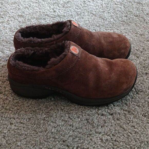 Merrell brown faux fur lined clogs  Sz 5 GUC - Picture 5 of 7
